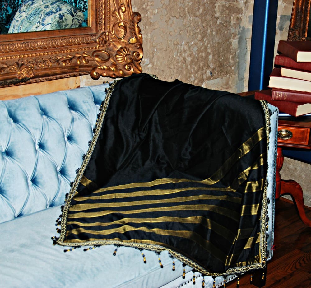 Black Silk Gold Striped Throw - shopzambony