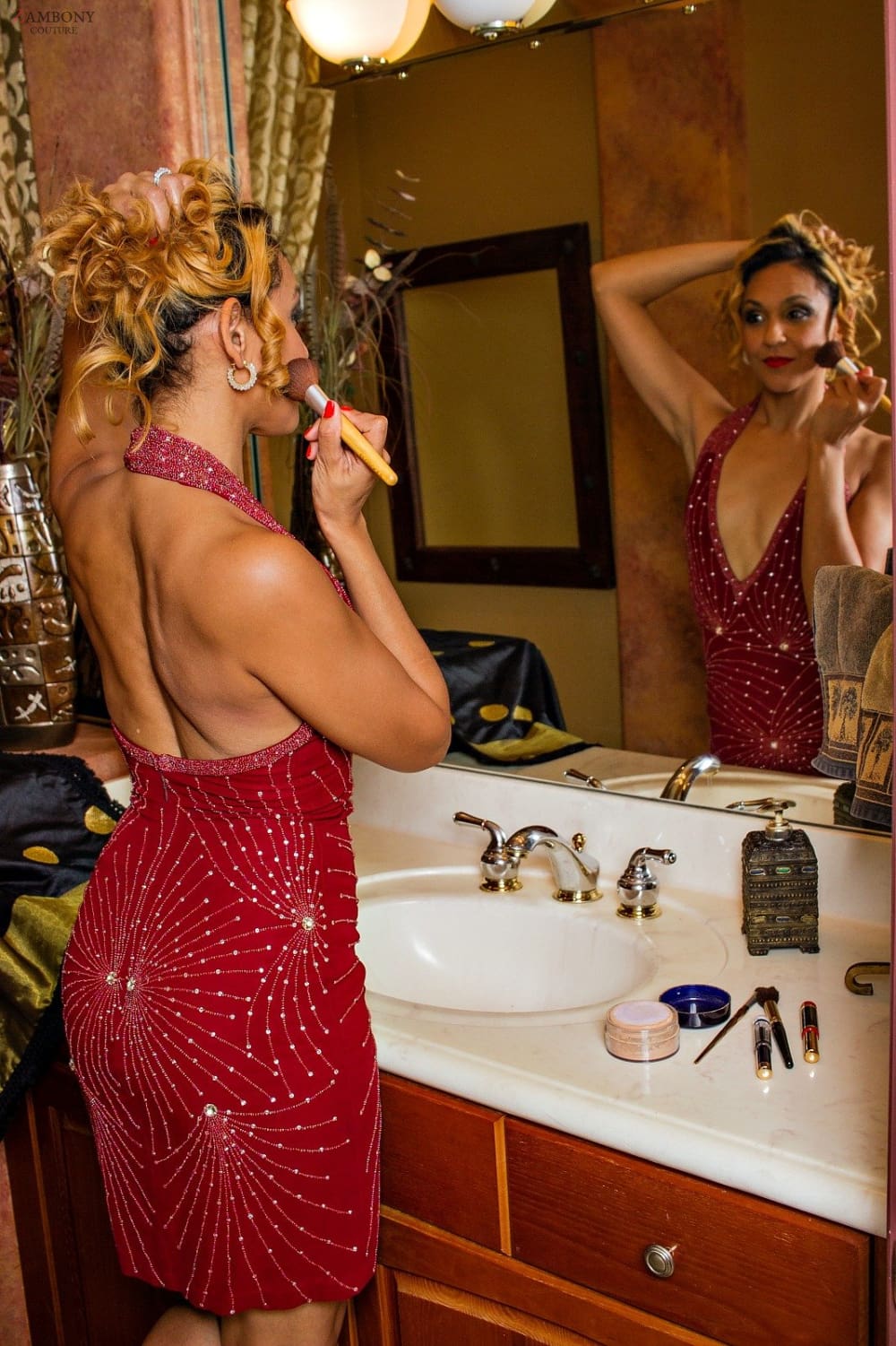 Red Splash of Diamonds Halter Dress - shopzambony