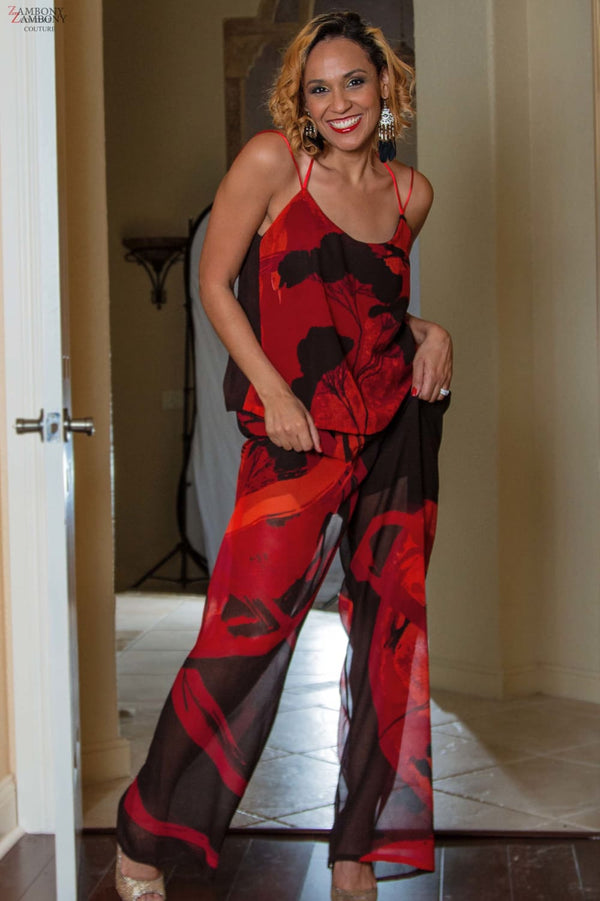 Passione Red Pantsuit and Reversible Top - shopzambony