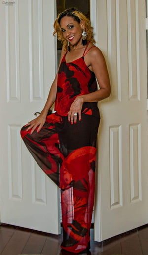 Passione Red Pantsuit and Reversible Top - shopzambony
