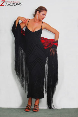 Shawl Red and Black Embossed Silk Flamingo - shopzambony